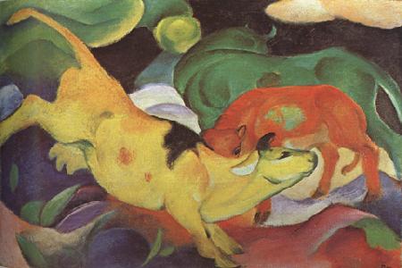 Franz Marc Cows,Yellow,Red Green (mk34) China oil painting art